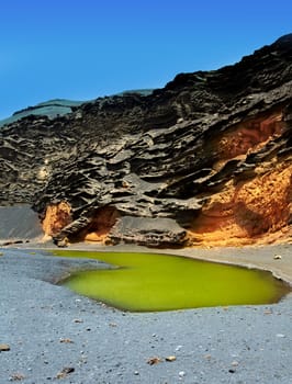 Lanzarote El Golfo Lago de los Clicos green water in volcanic Canary Islands