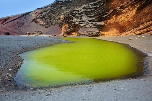 Lanzarote El Golfo Lago de los Clicos green water in volcanic Canary Islands