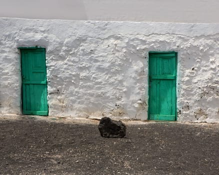 El Golfo in Lanzarote white houses facades at Canary Islands