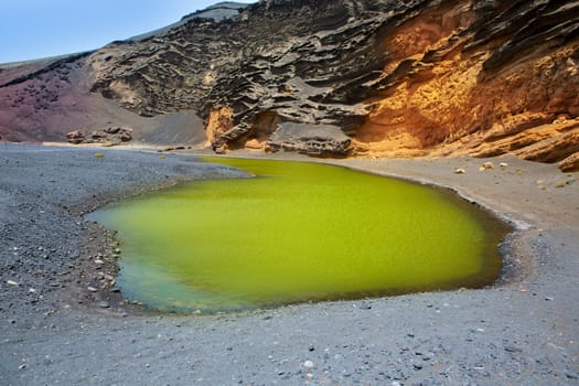 Lanzarote El Golfo Lago de los Clicos green water in volcanic Canary Islands