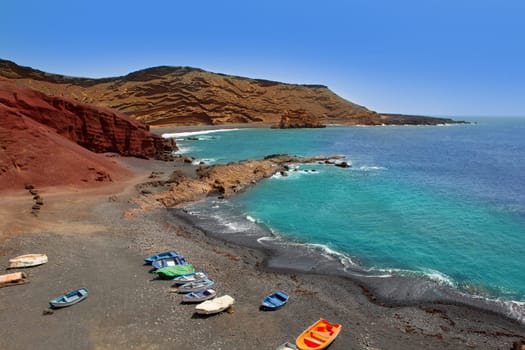 Lanzarote El Golfo Atlantic ocean beached boats in Canary Islands