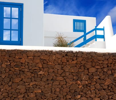 Lanzarote Playa Blanca white house and volcanic masonry in canary Islands