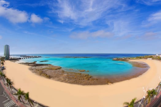 Arrecife Lanzarote Playa del Reducto beach aerial   view in Canary Islands