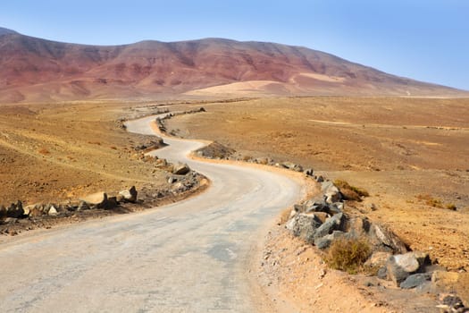 Ajaches mountain road in Lanzarote Punta Papagayo at Canary Islands