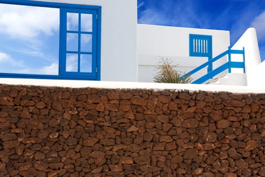 Lanzarote Playa Blanca white house and volcanic masonry in canary Islands