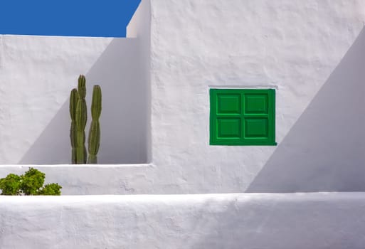 Lanzarote san Bartolome white typical house cactus and green window