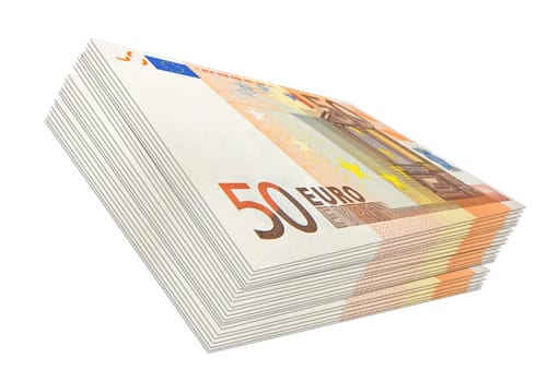 fifty euro wad of cash in perspective isolated on white