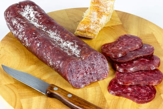 Iberian sausage sausage on a wooden board
