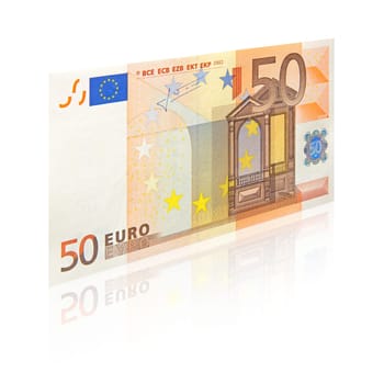 fifty euro banknote with reflection in perspective