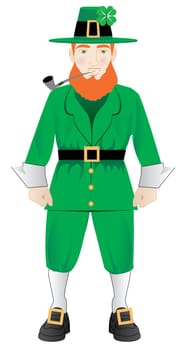 Vector Illustration of an Irish leprechaun with a pipe