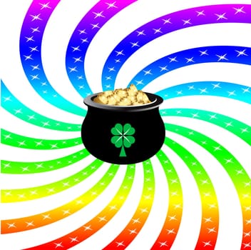 Vector Illustration for St Patricks Day. Rainbow sparkle pot.