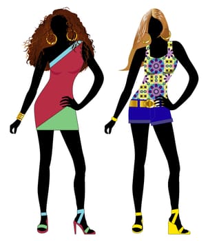 Vector Illustration of spring summer fashion model Silhouettes