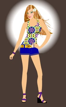 Vector Illustration of spring summer fashion model Girl.