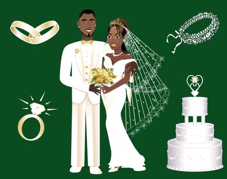 Vector Illustration of a wedding couple and icons.