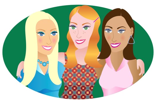 Vector Illustration of 3 friends or sisters.