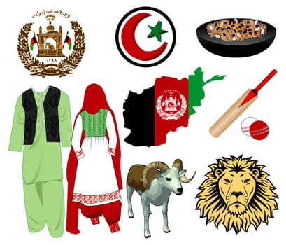 Vector Illustration for Afghanistan. Nine different icons.