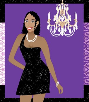 Vector Illustration of a woman in black dress. Can be used for a party invitation or more.