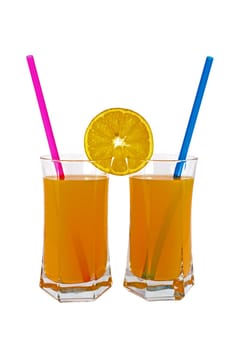 Two glasses of fresh orange juice isolated on white