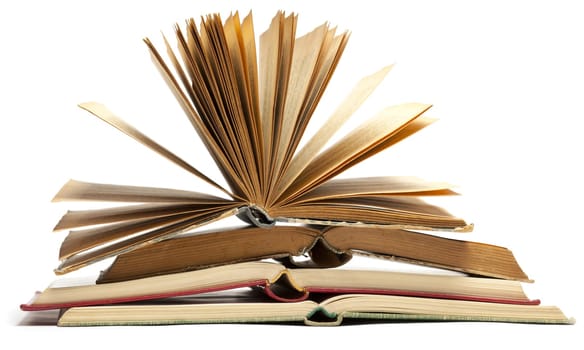 Open Old Antique Books isolated on white