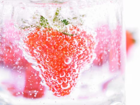 Fresh Strawberry in Mineral water with boobles