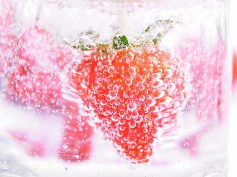 Fresh Strawberry in Mineral water with boobles