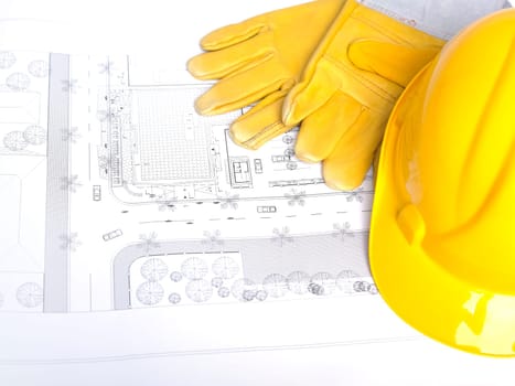 Hard Hat And Leather Gloves on white