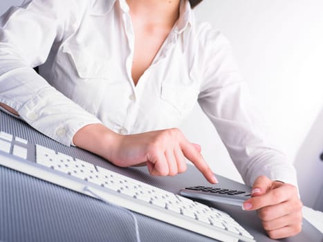 Woman in Business suit Analyzing data and plan