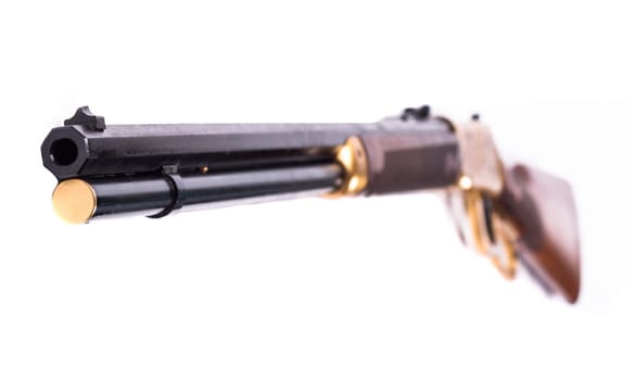 Black Old rifle barrel closeup isolated on white background