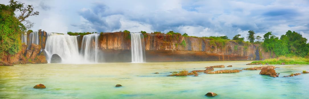 Beautiful Dry Nur waterfall in Vietnam. Panorama
