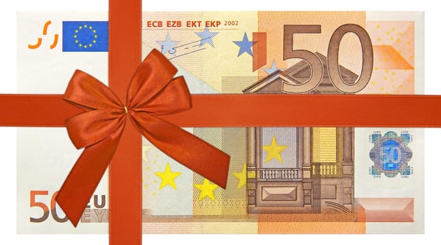 fifty euro bank note with red ribbon band