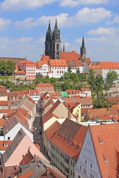 View of Meissen in Saxony with the cathedral on the castle hill