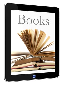 Book and iPad teblet computer 3D model isolated on white, digital library concept, Objects with Clipping Paths
