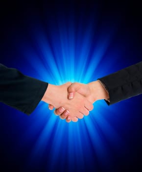 Handshake Handshaking and blured blue flesh light in background