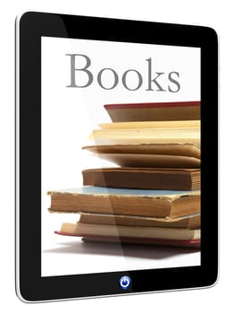 Book and iPad teblet computer 3D model isolated on white, digital library concept, Objects with Clipping Paths