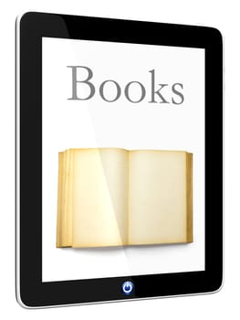 Book and iPad teblet computer 3D model isolated on white, digital library concept, Objects with Clipping Paths
