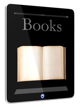Book and iPad teblet computer 3D model isolated on white, digital library concept, Objects with Clipping Paths