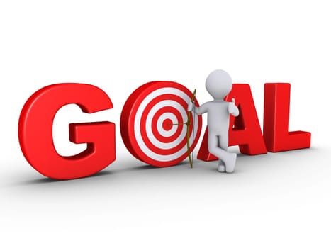 3d happy archer with arrow that is at center of red GOAL - target