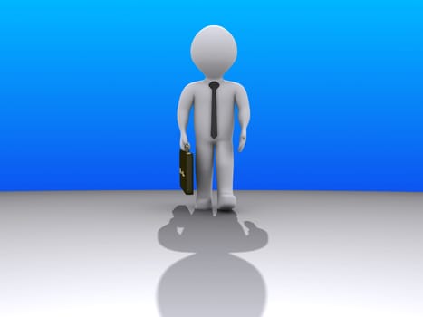 3d businessman with shadow is walking towards the camera