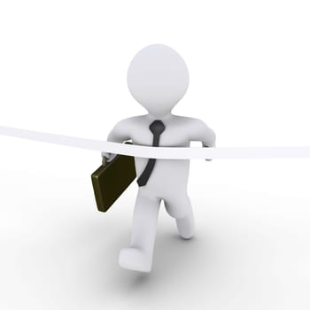 3d running businessman finishing the race first