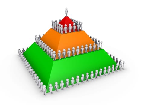 Leadership concept with 3d colored pyramid and many people