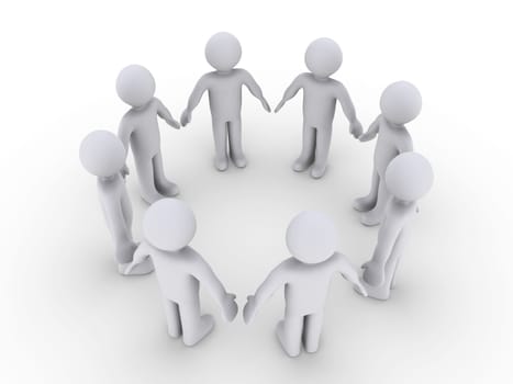 Eight 3d people in a circle