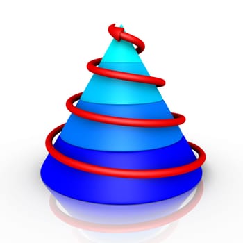 3d blue cone graph with red arrow going upwards