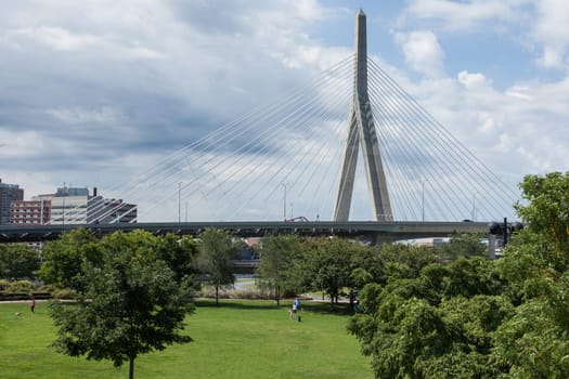 Zakim bridge from Paul Revere park in Boston, Massachusetts - USA
