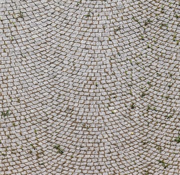 old historic cobble stone street with moss
