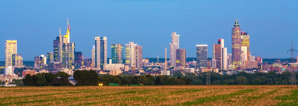 skyline of Frankfurt with fields in foreground