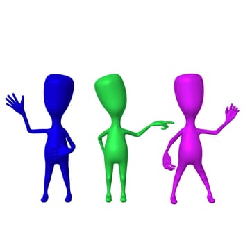 Three 3d puppet with strange shape show signs