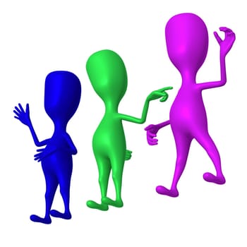 Different 3d puppet with strange shape show signs