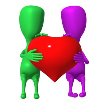 Two 3d puppet share one big heart together