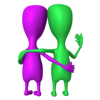 View two 3d puppet comfortably talking from behind