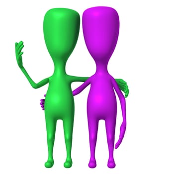 View two 3d puppet comfortably talking from front